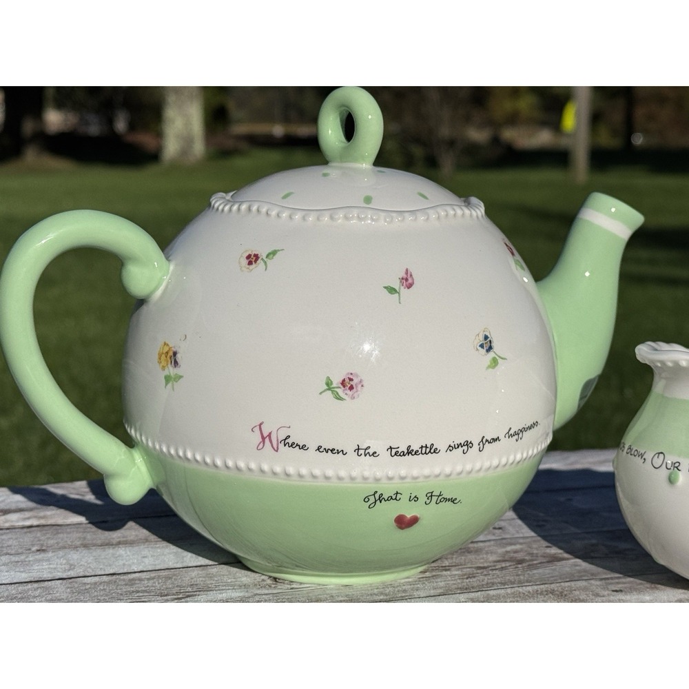 VTG Y2K Susan Branch Teapot Kettle & Creamer Sings From Happiness That Is Home - Picture 3 of 13